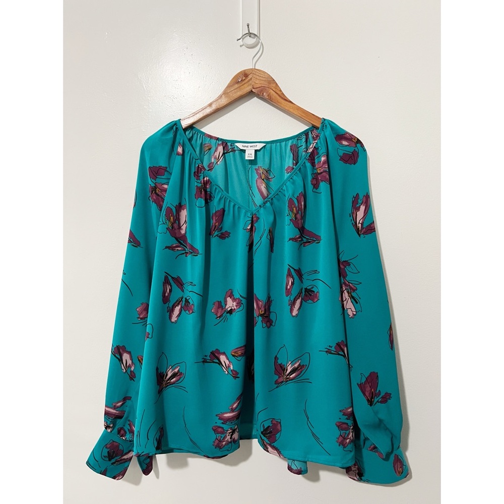 Nine West Teal Floral Long Sleeve Size XXL